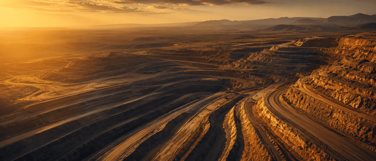 Open-pit mining landscape at golden hour